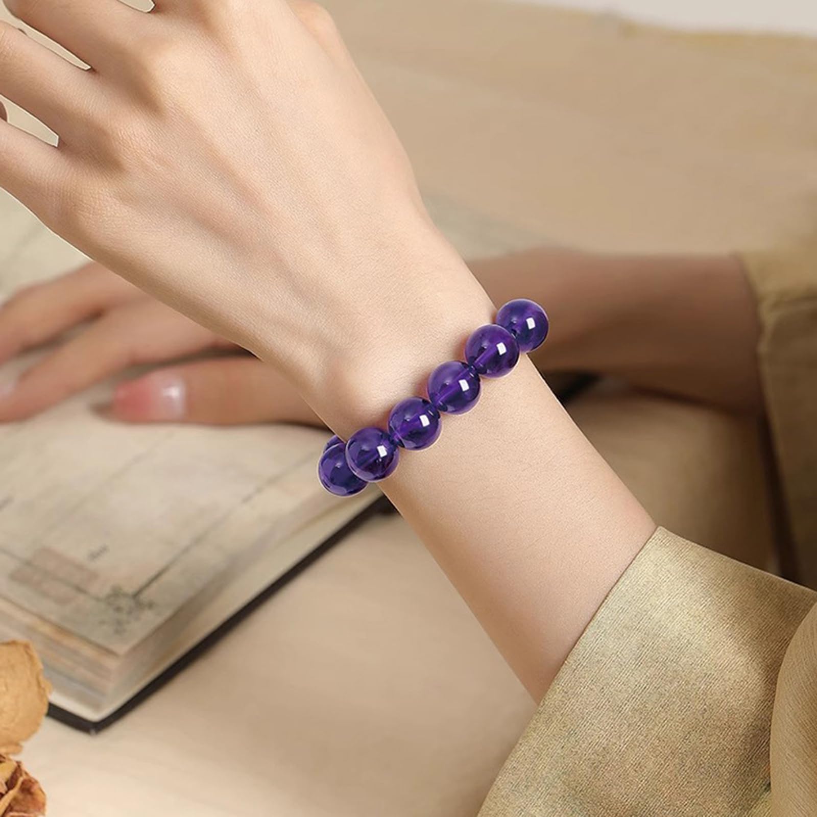 Tiefviolette Perlen-Kristall-Armbänder für Damen und Herren, natürlicher Amethyst-Stein, handgefertigtes Stretch-Armband, Reiki, spiritueller Schmuck, Geschenk,11mm