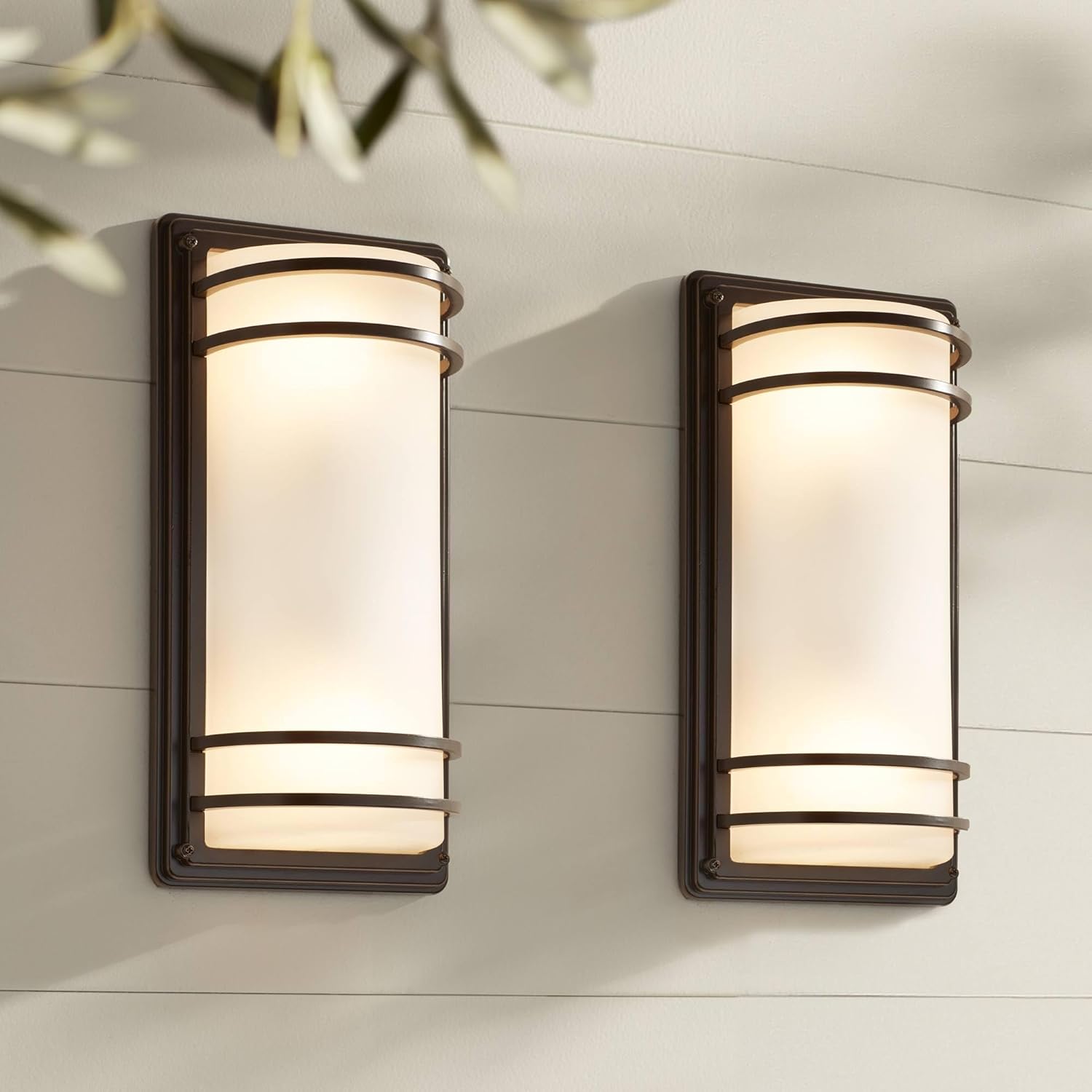 John Timberland Habitat Modern Industrial Outdoor Wall Light Fixtures Set of 2 Rubbed Bronze 16" Opal Etched Glass Shade for Post Exterior Barn Deck House Porch Yard Patio Garage Garden Outside