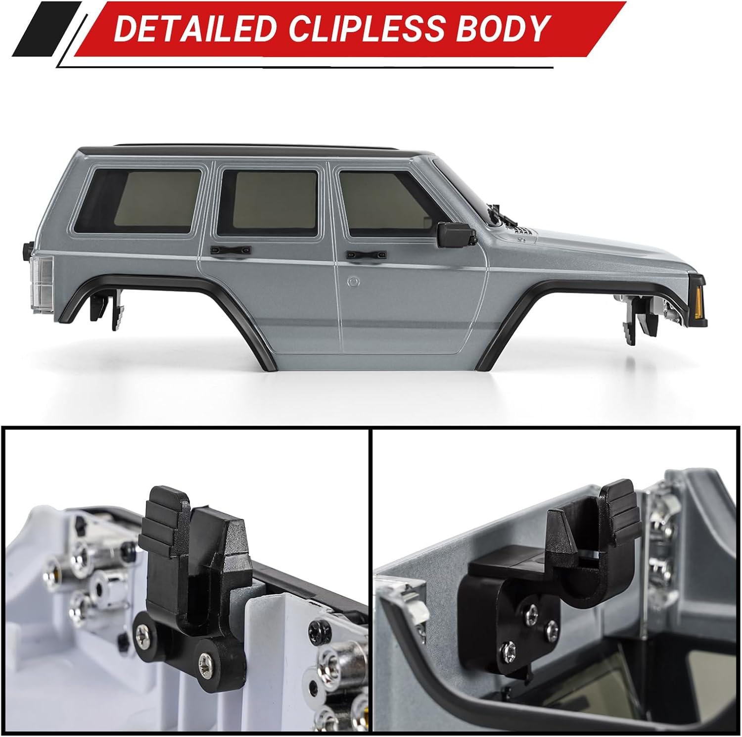 INJORA 6.10in 133g Wheelbase ABS Hardtop Cherokee Body for TRX4M Bronco Defender Chassis 1/18 RC Crawler Upgrade(Silver Grey)