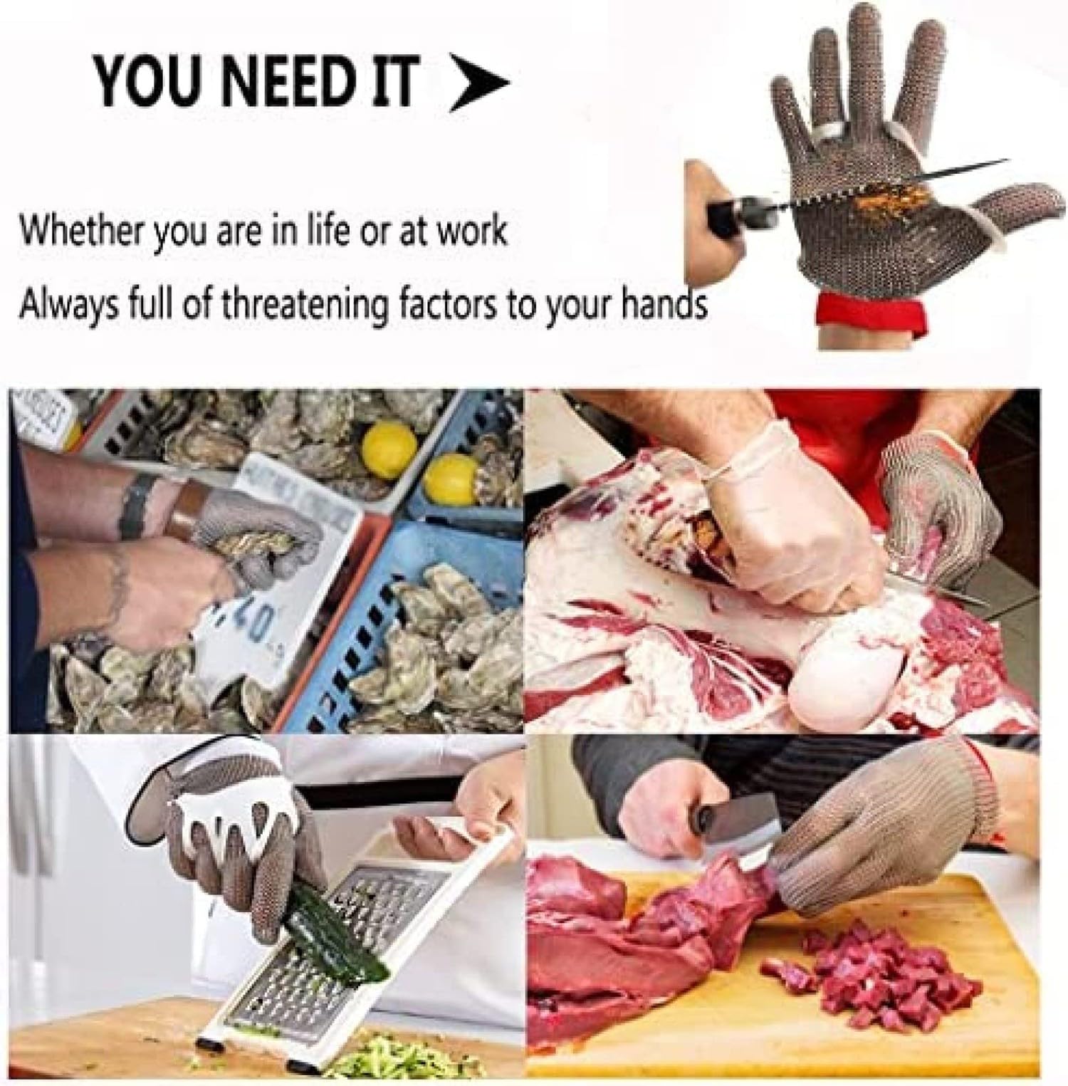 Schnittschutz-Handschuhe, Schnittschutz Stichfester Fleischerhandschuh Aus Rostfreiem Stahl Mit Metallgitter, Schnittfeste Handschuhe, Kettenhandschuh Metzger, Handschuhe Küche
