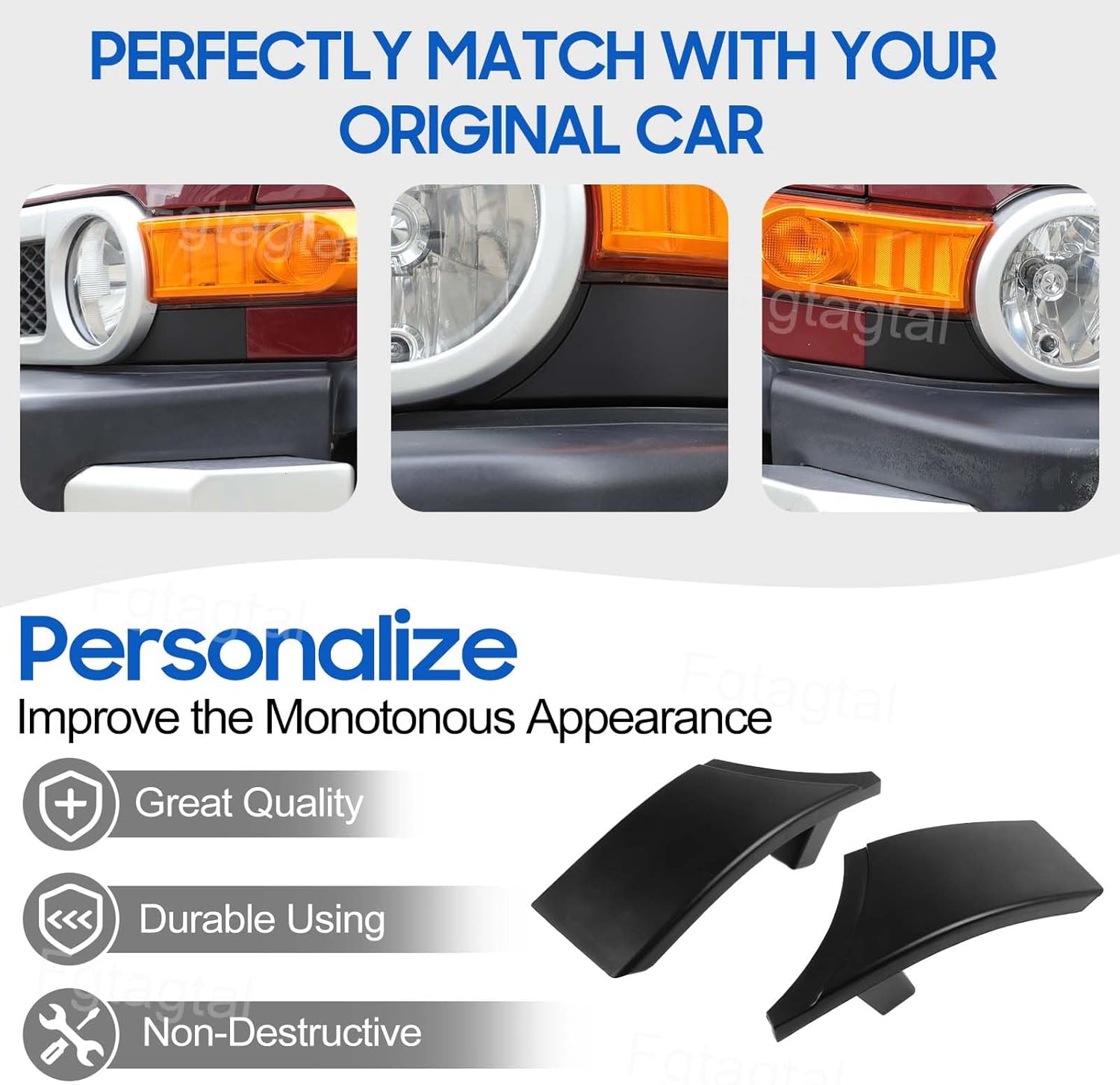 Front Bumper Grille Headlight Filler Trim Compatible with Toyota FJ Cruiser 2007-2021 Front Headlight Lower Replacement Plate Protection Accessories 52513-35100 (Matte Black, Left+Right)
