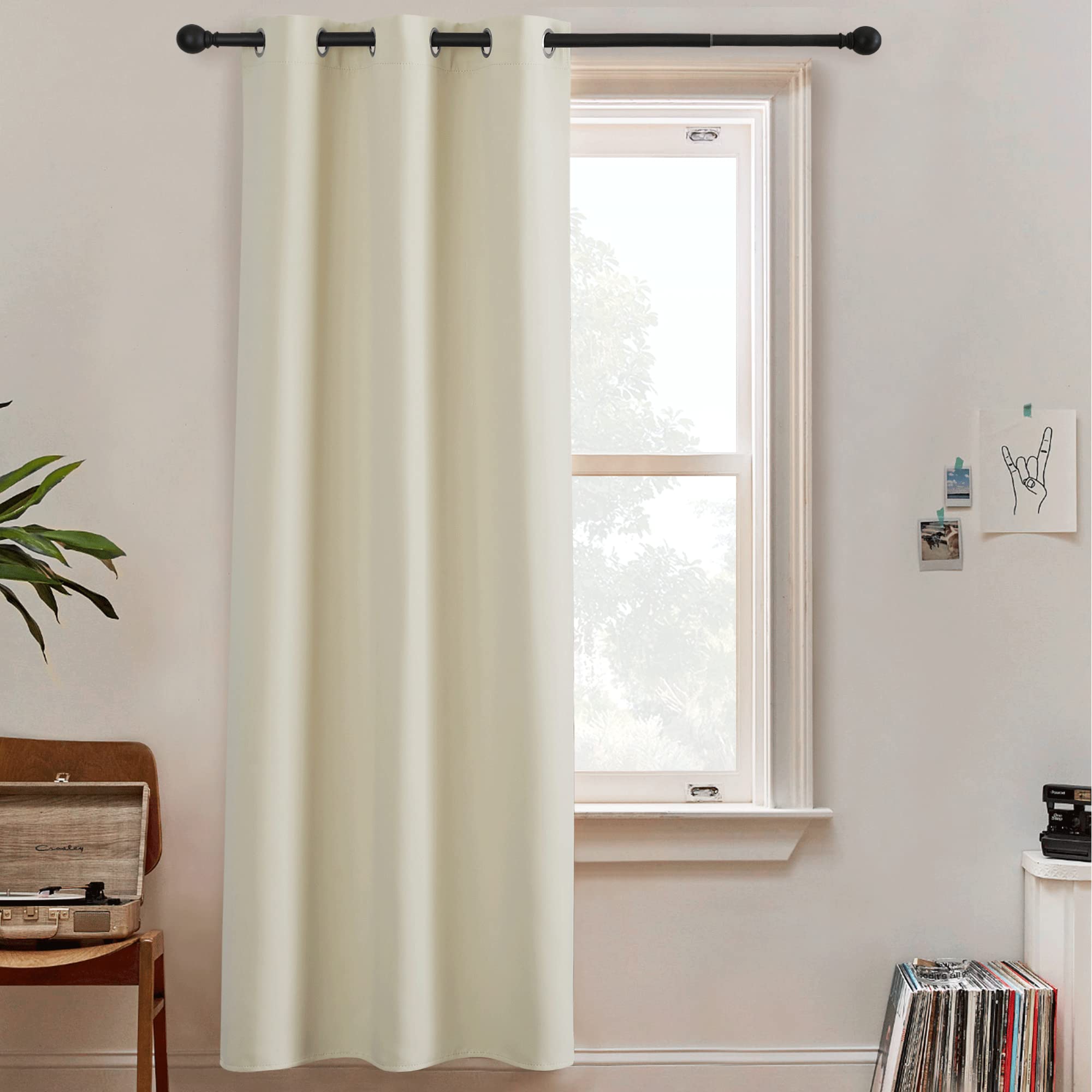 RYB HOME Blackout Curtains 96 inch Long, Portable Privacy Curtains Screen Partitions for Patio Sliding Glass Door Living Room Office Share Space, W60 x L96 inches, Light Beige, 1 Panel