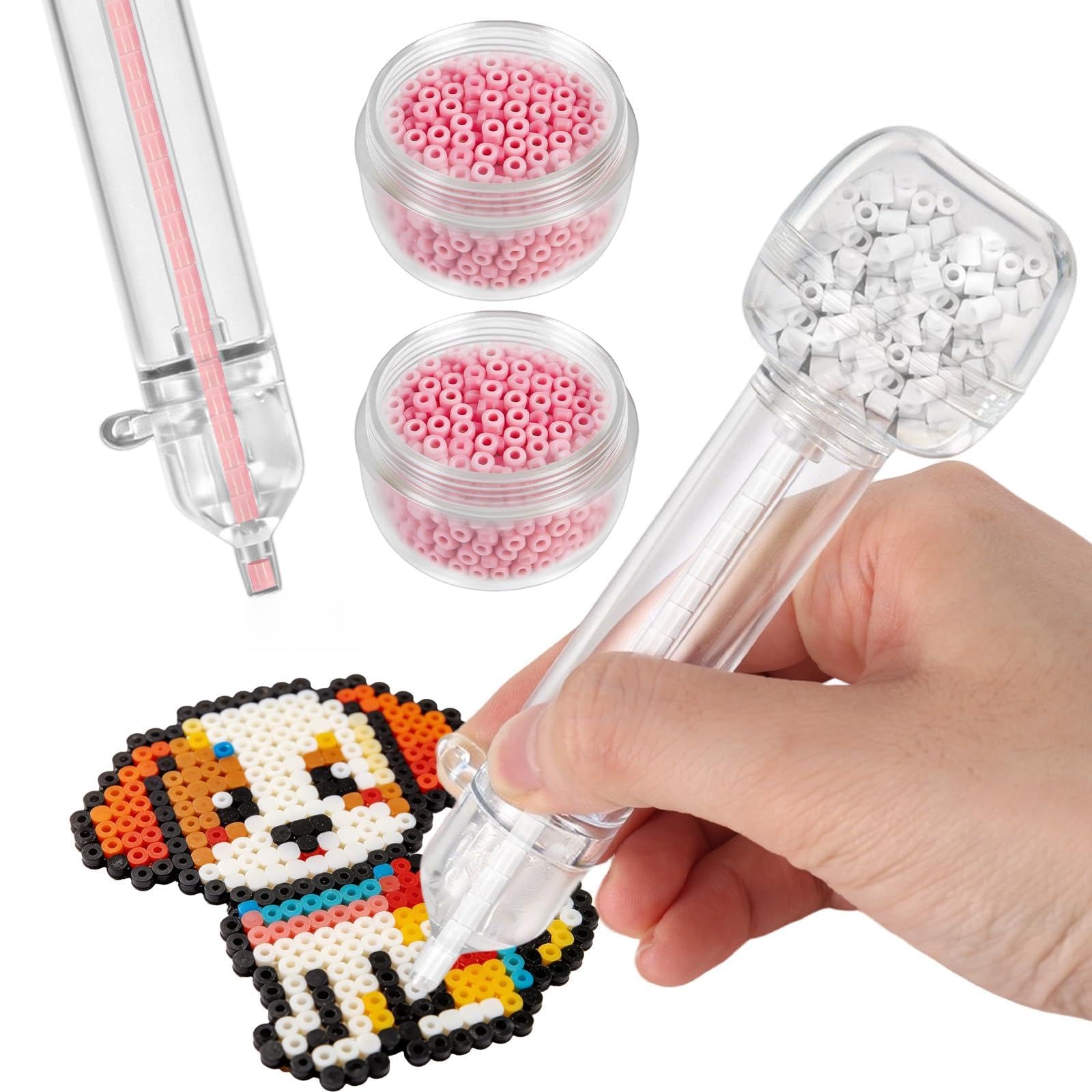 Photo 1 of 0.1in/2.6mm Fuse Bead Pen, with 3 Transparent Storage Chambers Melty Bead Dispenser Tool for DIY Holiday Crafts High-Capacity Clear Body Storage Pen for Parent-Child Interaction & Kids Art Projects