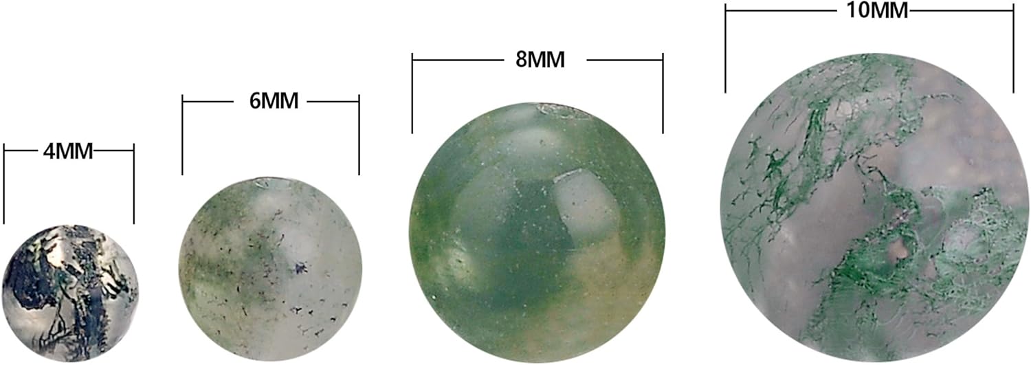 RUBYCA Natural Moss Agate Gemstone Round Loose Bead Organizer Plastic Box Jewelry Making Mix Sizes