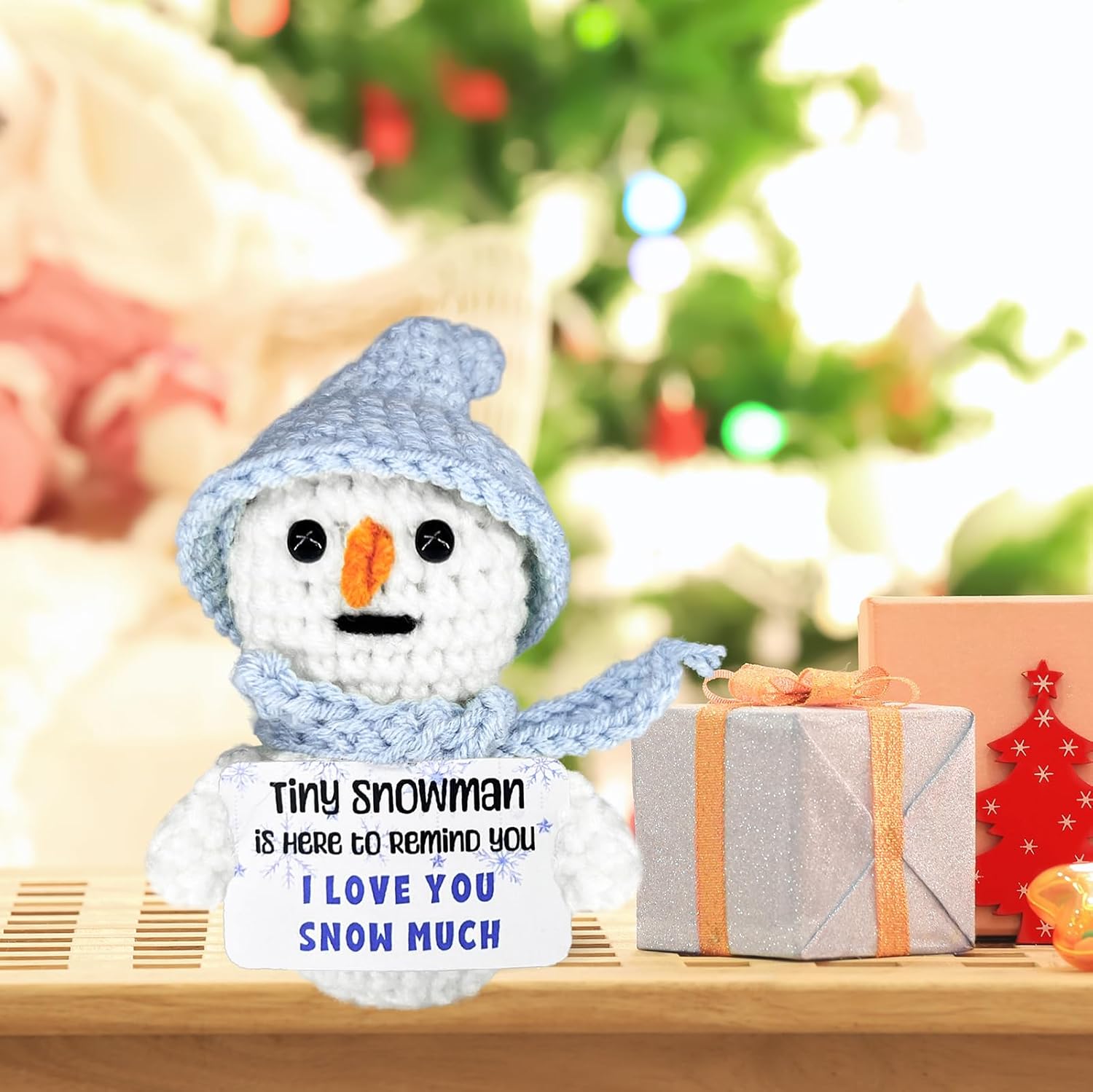 Funny Positive Snowman Gift, Cute Crochet Snowman with Positive Card Emotional Support Knitted Xmas, Christmas Doll Cheer Up Gift Encouragement Gifts for Christmas Party Decoration - Image 6
