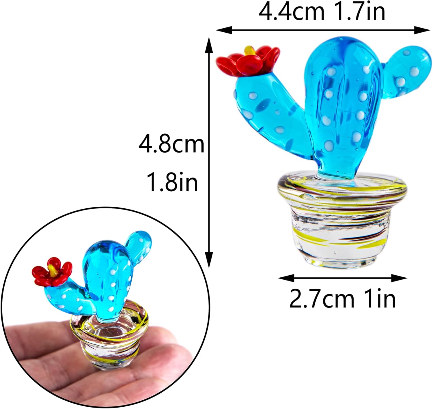 Mini Cactus Art Glass Blown Handmade Glass Figurines Collectibles Table Ornament Home Decor Simulation Plants F : Home & Kitchen