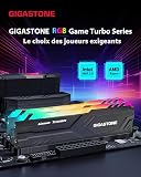 【RGB DDR4 RAM】GIGASTONE Game TURBO 64GB Kit (4x16GB) DDR4 3200MHz PC4-25600 CL16-18-18-40 Intel XMP 2.0 AMD Ryzen 1.35V UDIMM 288 Pin Unbuffered Non ECC High Performance Gaming Desktop Memory - Black - 2