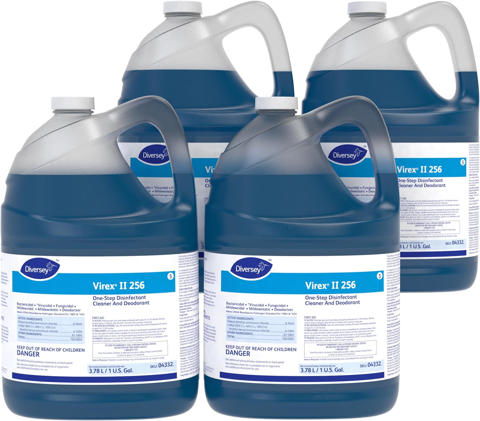 VIREX Diversey II 256 04332. Disinfectant Cleaner and Deodorant, Hospital Gra...