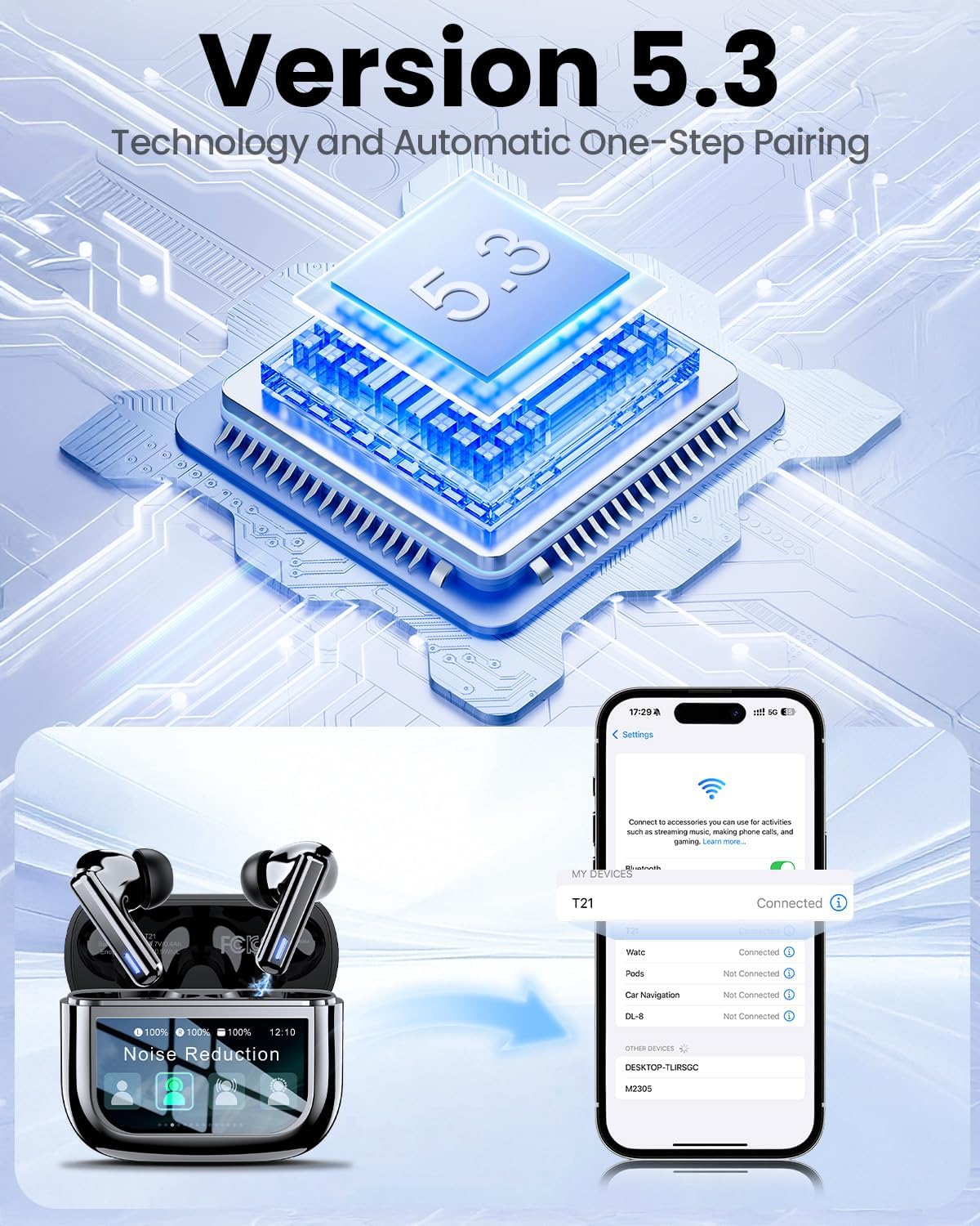 ZIUTY Wireless Earbuds Bluetooth Headphones, ANC/ENC Noise Cancelling, Ear Buds with Multifuntional Touch Screen, 40H Stereo Sound for Sports, IPX7 Clear Calls, 5 EQ for iOS Android(Black) - Image 4