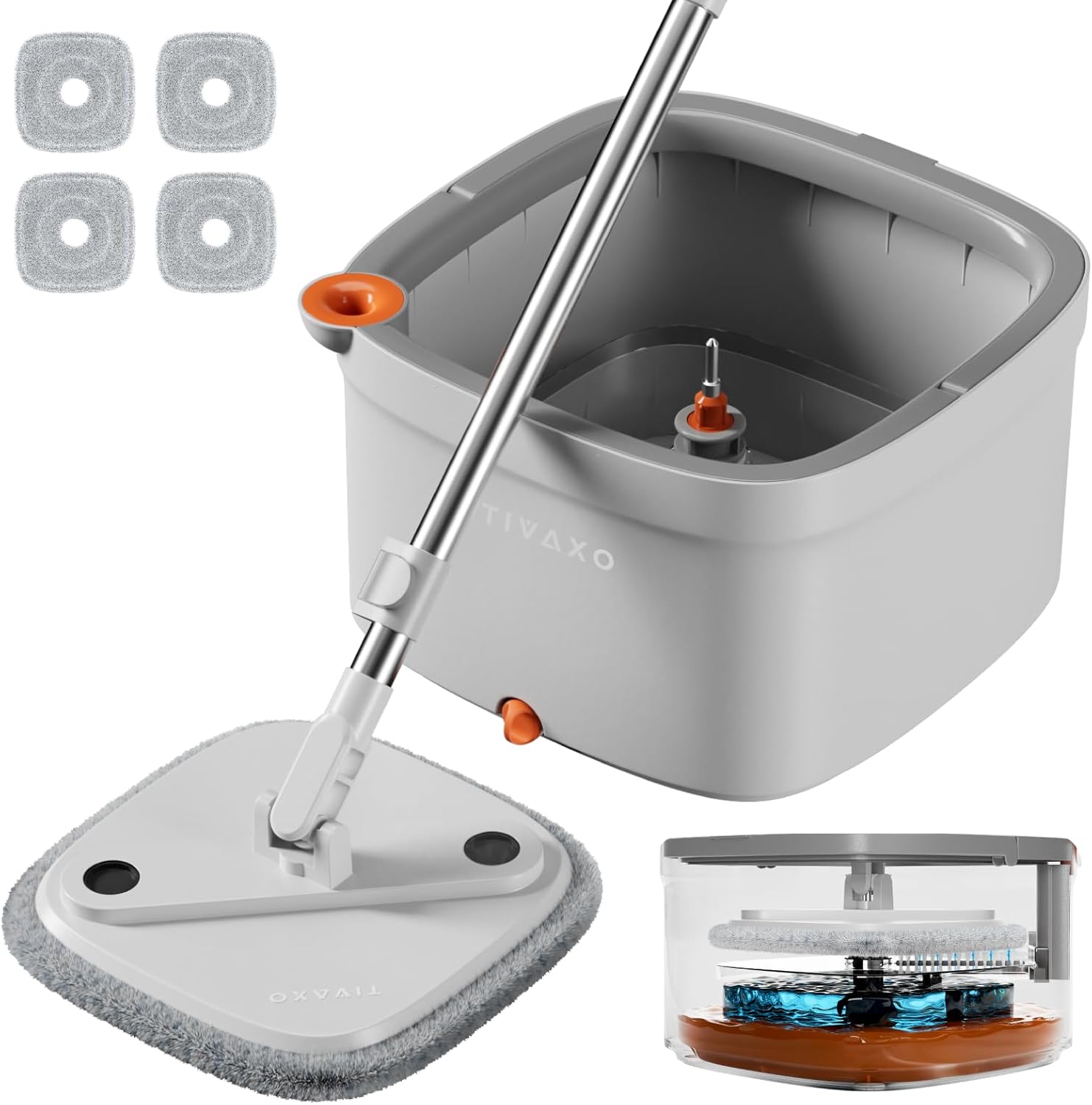 Spin Mop and Bucket Set with Separation Dirty and Clean Water System Self Wringing Square Mop and Bucket with 4 Washable Microfiber Pads 360 Rotating Clean Mop for Home Cleaning (Mop Set with 4 Pads) Spin Mop and Bucket Set with Separation Dirty and Clean Water System Self Wringing Square Mop and Bucket with 4 Washable Microfiber Pads 360 Rotating Clean Mop for Home Cleaning (Mop Set with 4 Pads)