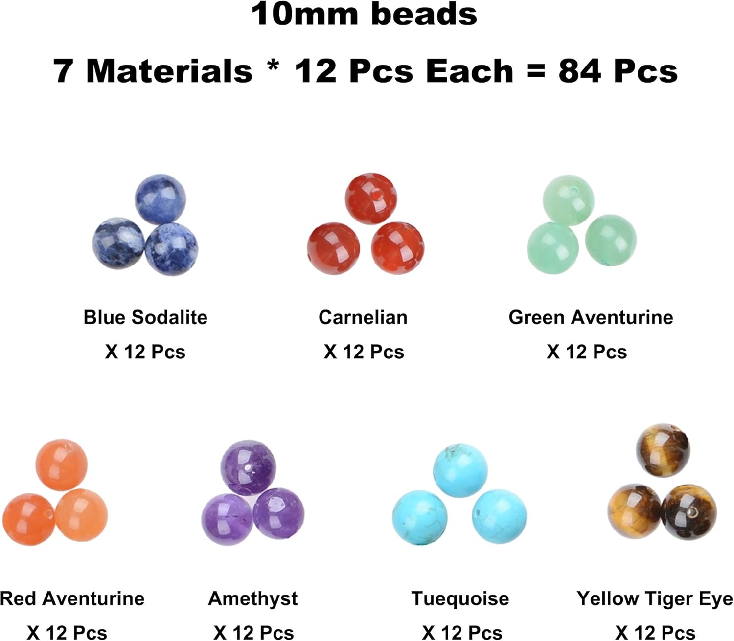 80Pcs Natural Crystal Beads Stone Gemstone Round Loose Energy Healing Beads with Free Crystal Stretch Cord for Jewelry Making (7-Chakra Beads, 10MM) Seven Chakra Beads 10MM