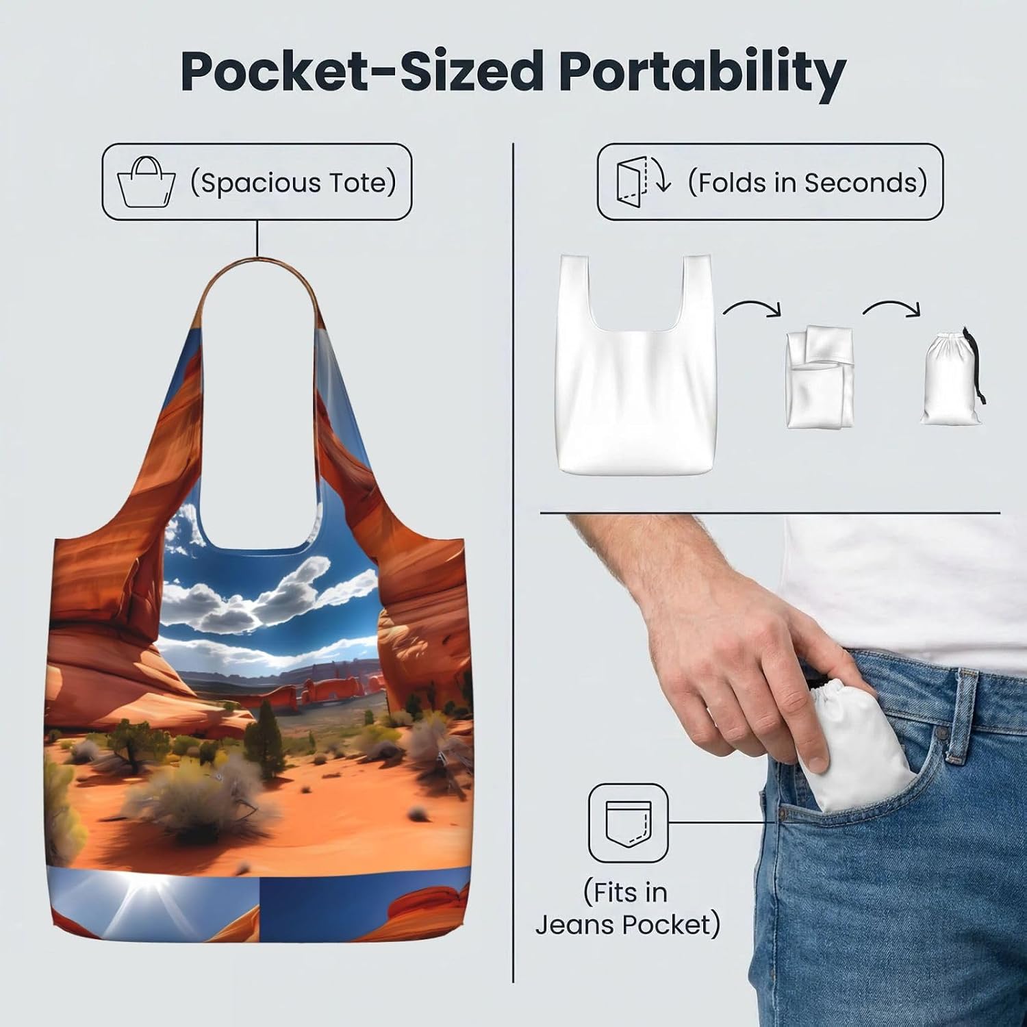 Reusable Shopping Bags Lightweight Foldable Grocery Bags In Pocket,Washable Large Tote Bags Arches National Park-Standard Travel Shoulder Bag Gifts For Women Men image 5