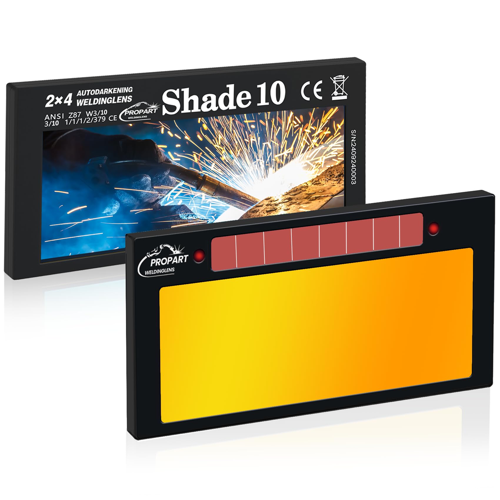 Propart Lente de soldadura gris de 2 x 4.25 pulgadas con sombra 10, lente de soldadura de oscurecimiento automático, tecnología azul de color verdadero, lente de soldadura automática HD para piezas de