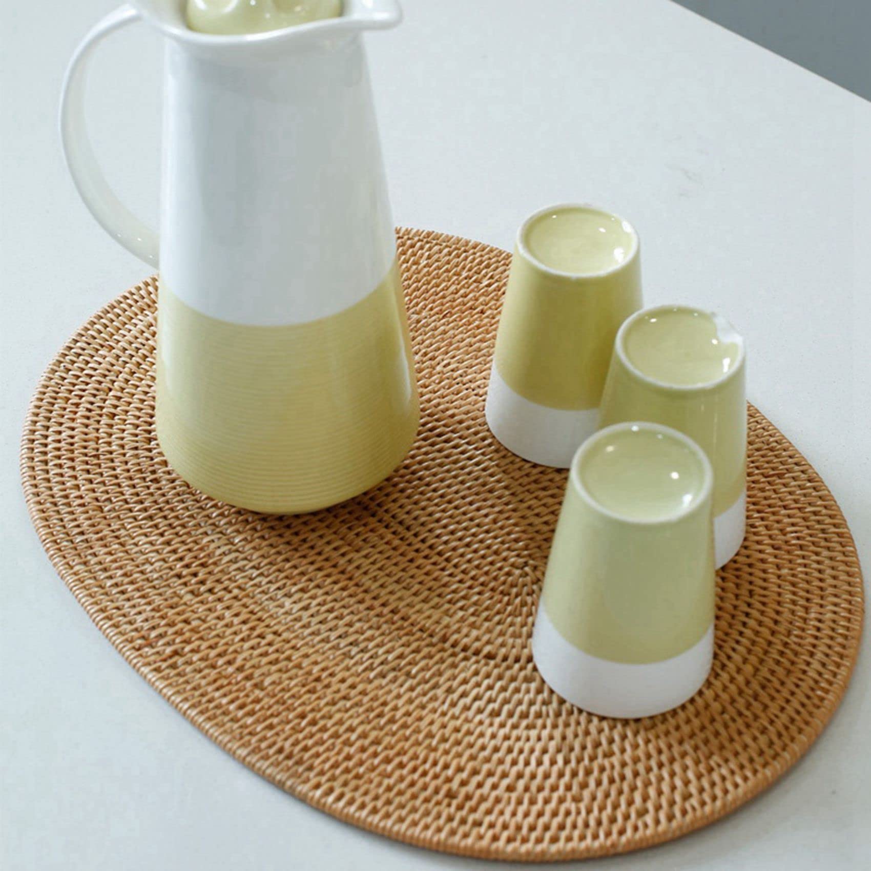 6X Rattan Gewebte Tischsets Ovale Runde Tischsets rutschfeste Hitzebeständiges Tischset Natürliches 30X40cm