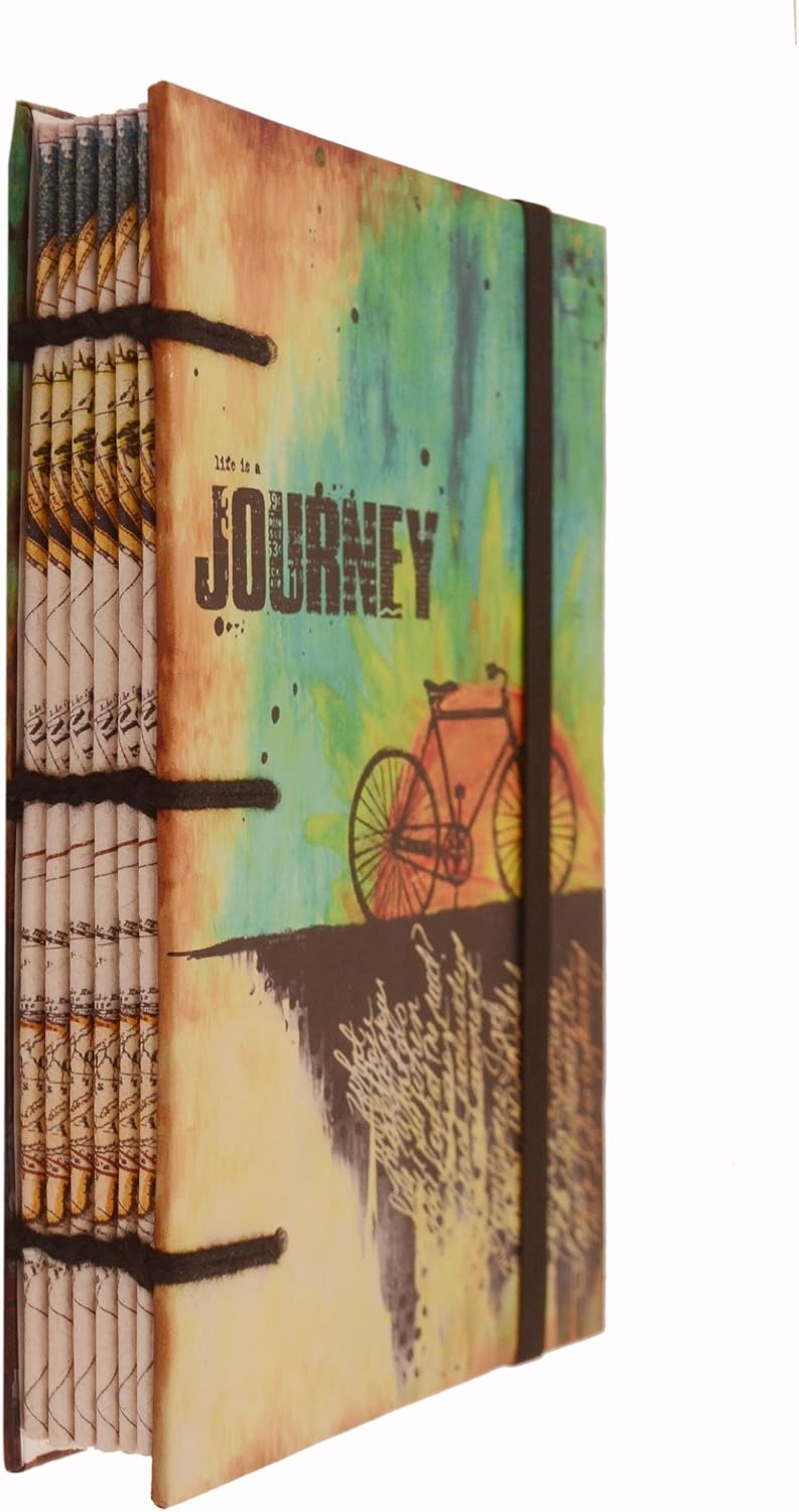Purpledip Vintage Journal (Diary Notebook) 'Life Is A Journey': Handmade Paper Encased In Digital Print Hard Cover (11304)