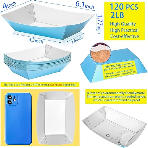 Miniatura 2 de MotBach Paquete de 120 bandejas de papel de colores de 2 libras, botes de papel desechables, botes de comida de colores para servir alimentos,