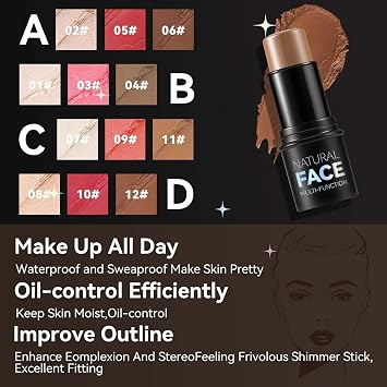 3Pcs Cream Contour Stick Makeup Kit,Create Face Contour,Highlighter Stick,Blush stick for Sculpt the Cheeks,Bronzer Contour Sticks,Waterproof Long-lasting Contour set,Non-greasy（07#09#11#）