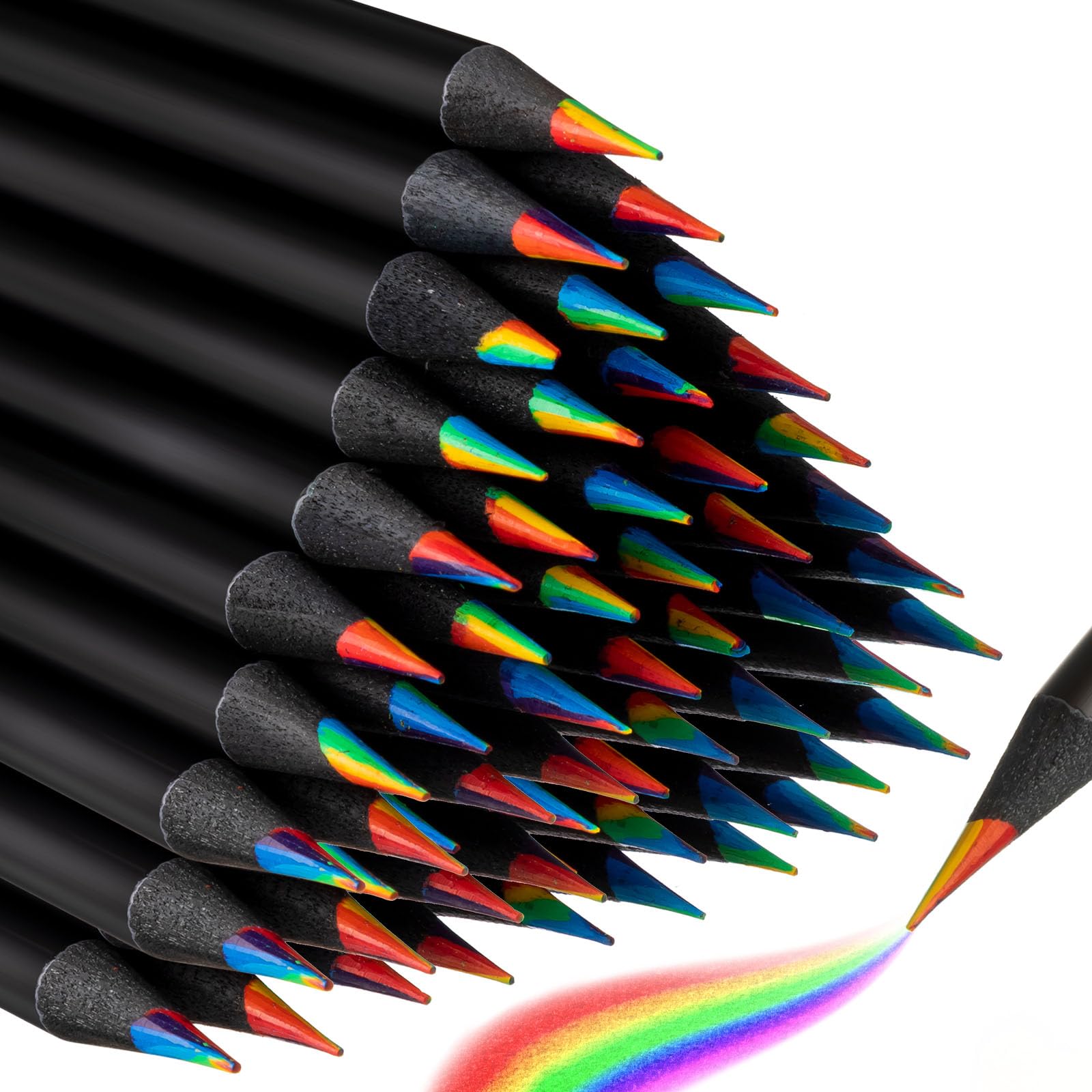 Teling Regenbogen-Bleistifte für Kinder, 7-in-1, schwarze Regenbogen-Bleistifte, Großpackung für Schule, Klassenzimmer, Kunstbedarf für Kinder und Erwachsene, Malen, Skizzieren, Zeichnen, 200 Stück
