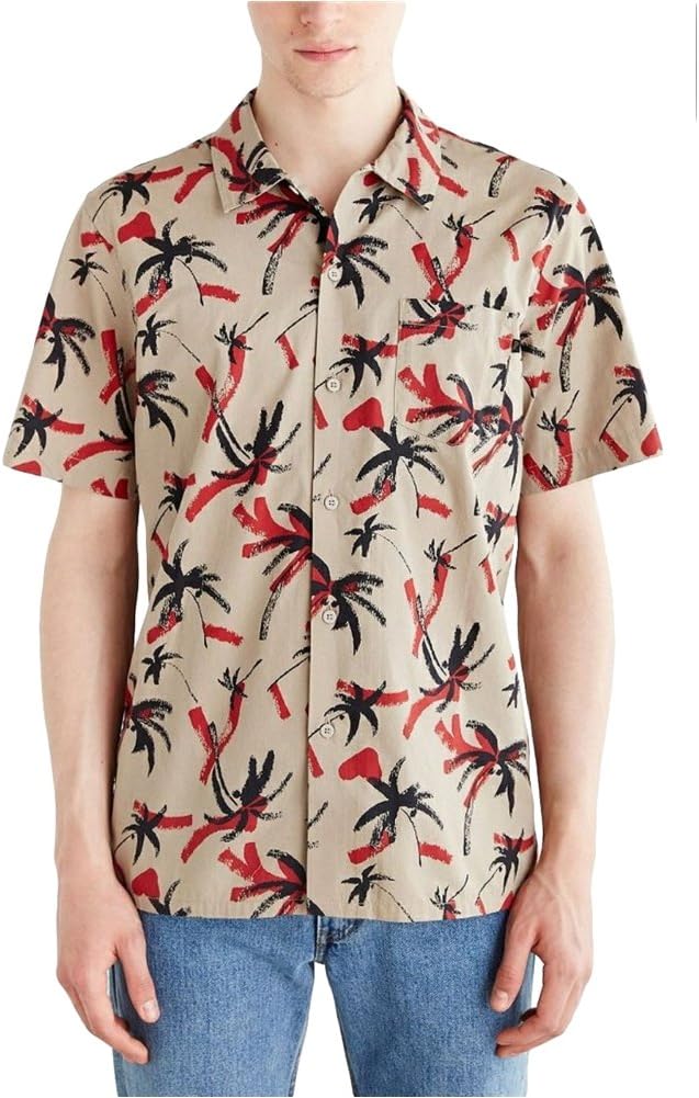 OBEY Mens Gulf Woven Button Up Shirt, Brown, Small