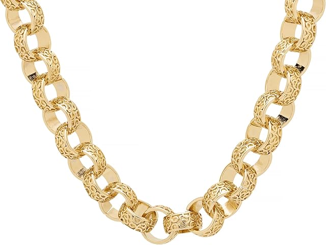 THE BLING KING 15mm XXL Gold Ornate Belcher Chain Necklace, Premium Luxury Finish 18K Real Gold Plated Jewellery, Heavy and Chunky Necklace for Men and Women (Length: 24 Inches, Weight: 210 Grams)