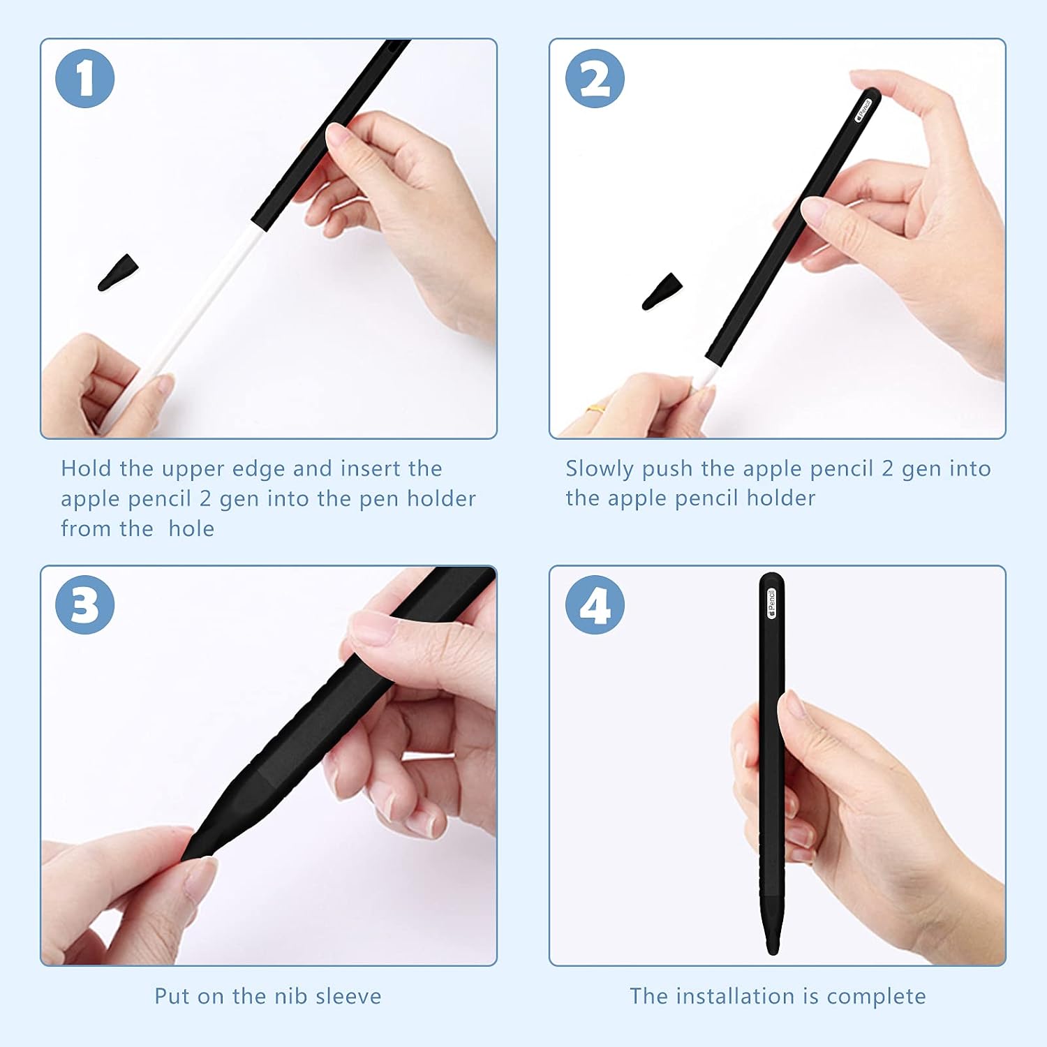 FYY Ultra Thin Case Compatible for Apple Pencil 2nd Generation,[2 Pack] Silicone Skin Cover Sleeve for Apple Pencil 2 Case with Protective Nib Covers Compatible for iPad Pro-Black+White