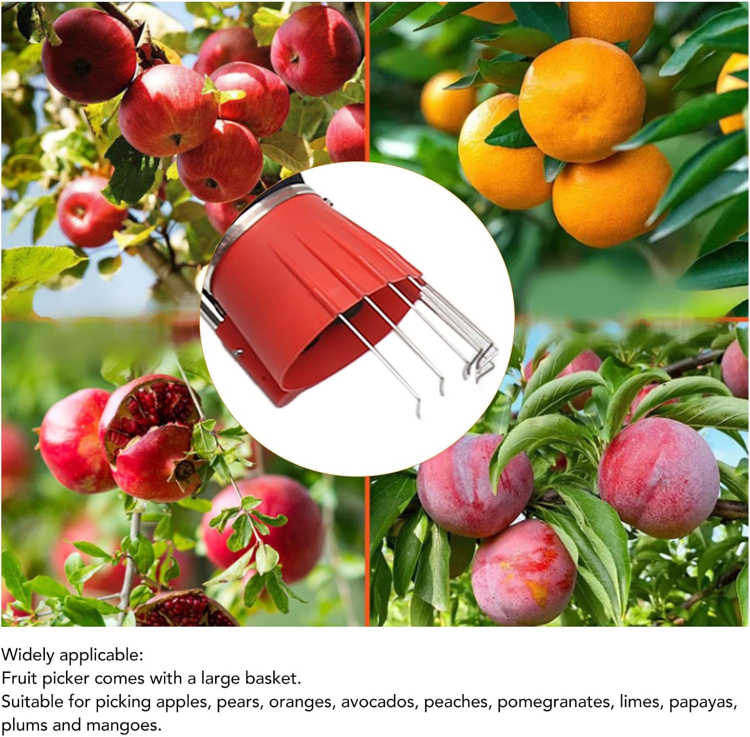 lyrlody Fruit Picker Pole Tool with Basket Telescoping Long Handle, 13FT Adjustable Orange Picker Pole Tool with Basket for Avocado Acorn Lemon Pear Mango Tree Picker