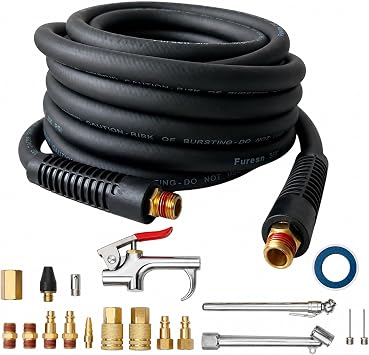 19 Pieces Air Compressor Accessories Kit, 3/8 Inch x 25FT Hybrid Air Compressor Hose Kit with 1/4 in NPT Quick Connect Air Fittings, Air Tool & Air Compressor Accessories Kit, Bend Restrictors,300 PSI