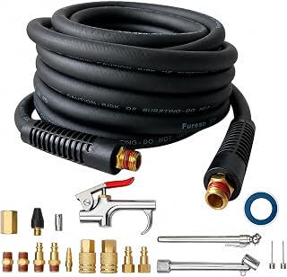19 Pieces Air Compressor Accessories Kit, 3/8 Inch x 25FT Hybrid Air Compressor Hose Kit with 1/4 in NPT Quick Connect Air Fittings, Air Tool & Air Compressor Accessories Kit, Bend Restrictors,300 PSI