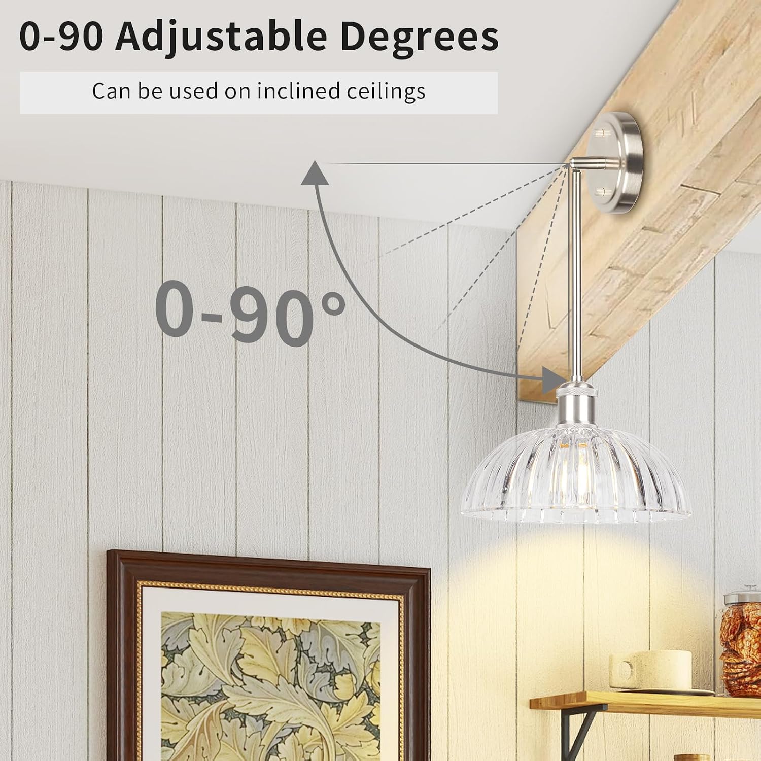 JYO 10" Brushed Nickel Pendant Lighting, Vintage Single Pendant Light Fixtur with Ribbed Glass, Pendant Light for Kitchen Island Bedroom Hotel Living Room