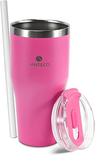 Miniatura 1 de SANTECO Regalos para el Día de la Madre de parte de hija e hijo, vaso de 20 onzas con tapa y pajilla, taza de viaje reutilizable a prueba de