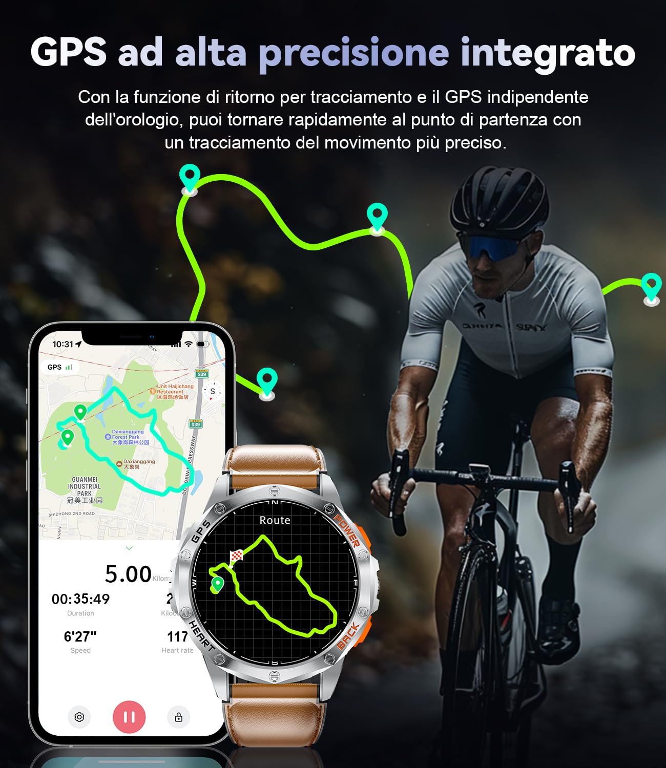Smartwatch Militare Maschile IP69K Waterproof LED Light Bluetooth - Dettaglio