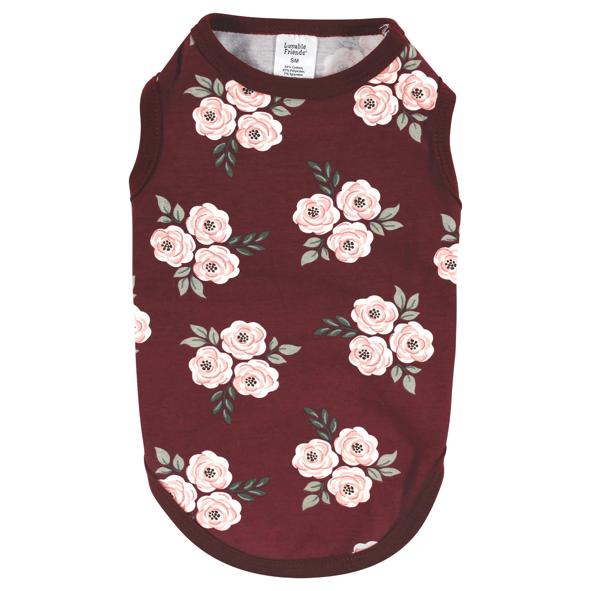 Luvable Friends Camisetas de algodón para Perros y Gatos, 2 Unidades, diseño Floral botánico borgoña, Talla M