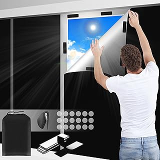 Blackout Curtains for Bedroom and Living Room, 100% Blackout 118"x57" Portable Window Shades & Blinds with Stickers & Tabs for No Drill Installation - Ideal for Nursery, Dorm, Travel, Office-Black