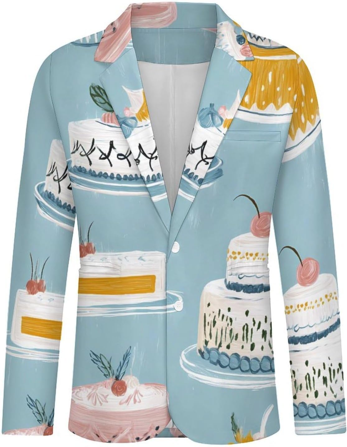 Colorful Cakes Dessert Suits Blazer for Men Business Tuxedo Jacket Buttons Sport Coat