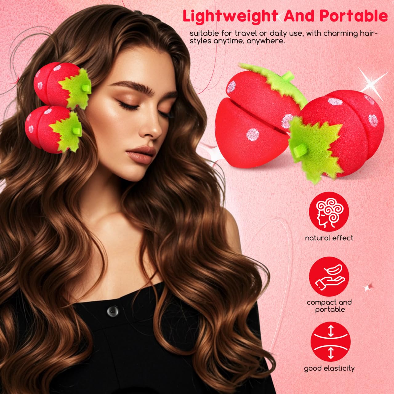 18pcs Strawberry Sponge Hair Rollers Heatless Curlers for Overnight Styling Comfortable Sleep-friendly Rollers for Effortless Curls Suitable for All Hair Types and Skill Levels