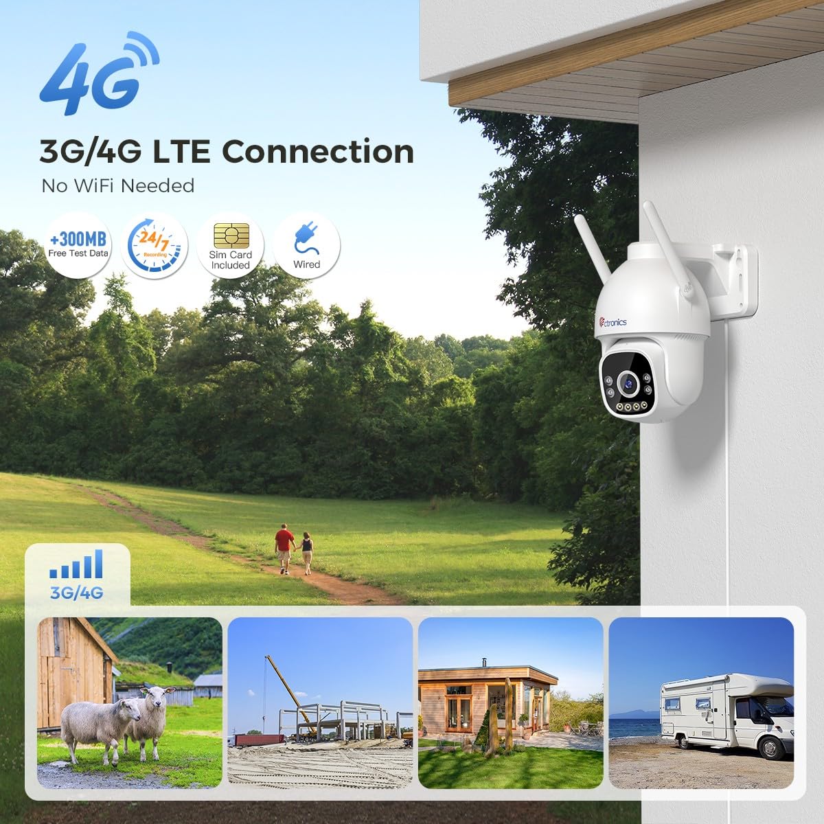 Caméra De Surveillance Extérieure 4G LTE Ctronics 2.5K - Pas Besoin De Wi-Fi, Détection Humaine, Vision Nocturne Couleur
