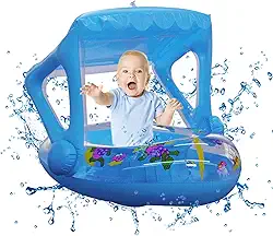 B/A Boia de Natação para Bebês com Dossel de Sol - Treinador de Natação Infantil 1-5 Anos