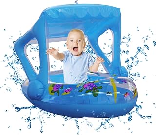 Boia de natação para bebês – Boia de bebê com dossel de sol – Boia de natação infantil com dossel de sol, treinador de natação para nadadores infantis de 1 a 5 anos B/A