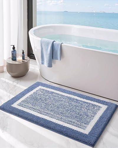 Miniatura 3 de Color&Geometry Alfombrillas de baño antideslizantes simples y elegantes para baño, 24 x 36 pulgadas, grandes, color azul claro, absorbentes, suaves,