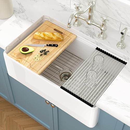 Miniatura 35 de Sarlai - Cerámica de porcelana de fregadero de porcelana, color blanco Blanco,Negro -,Negro estación de trabajo,Blanco estación