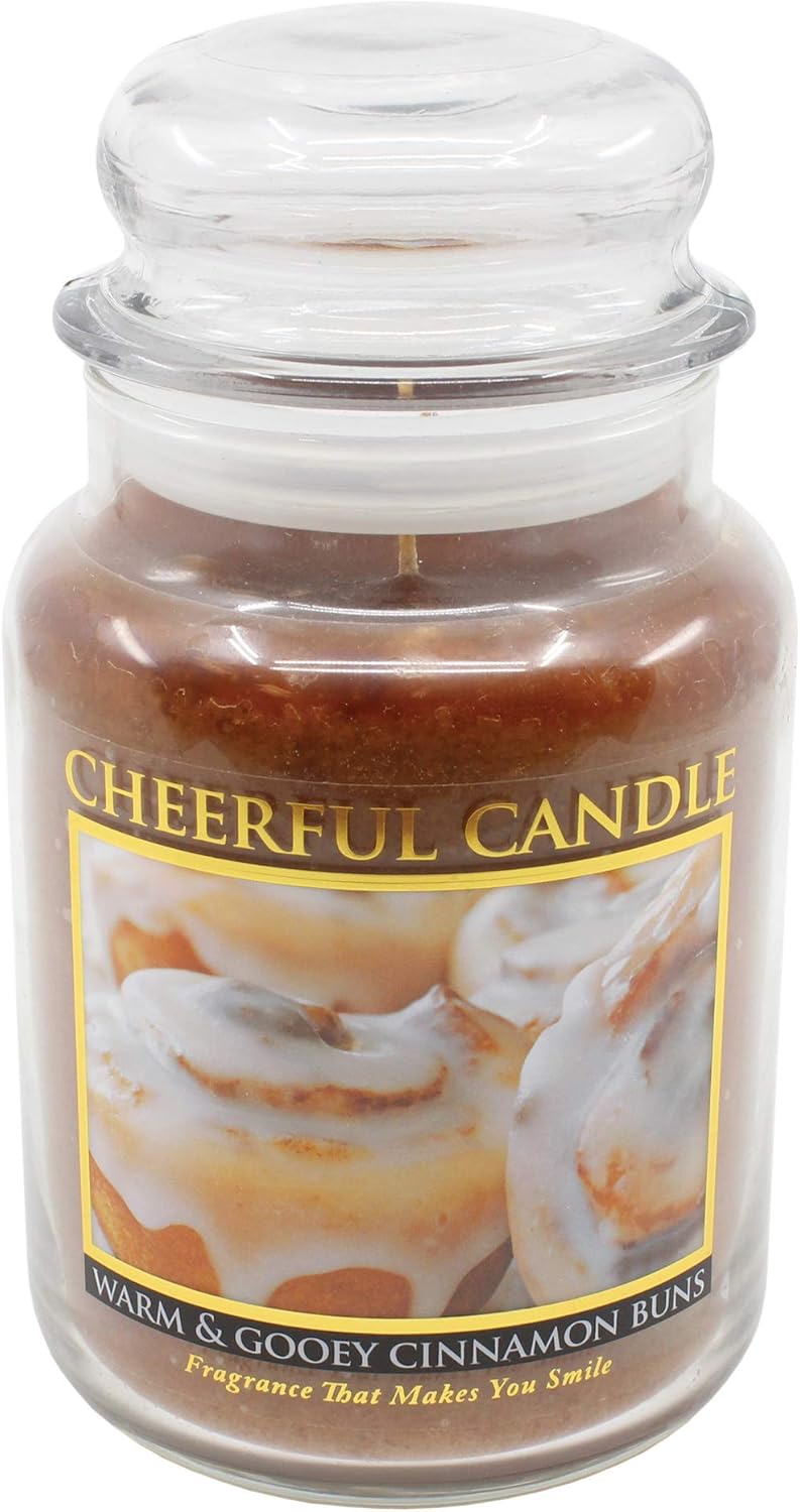 A Cheerful Giver - Warm & Gooey Cinnamon Buns Scented Glass Jar Candle (6 oz) with Lid & True to Life Fragrance Made in USA: Home & Kitchen