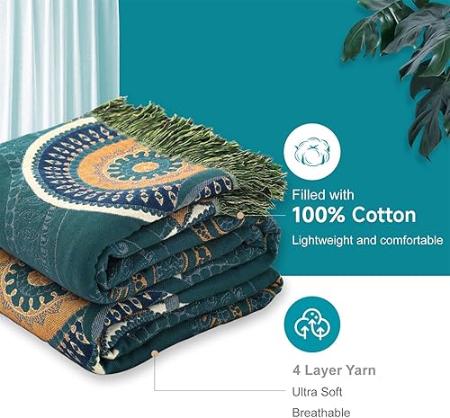 Miniatura 4 de Manta bohemia para cama, 100 % algodón, edredón rústico ultra suave, decoración de granja, manta rústica para todas las estaciones para sofá, silla