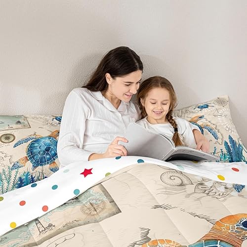 Miniatura 6 de Erosebridal Juego de edredón de animales marinos, juego de ropa de cama tamaño King, lindo juego de ropa de cama de tortuga marina para niños y