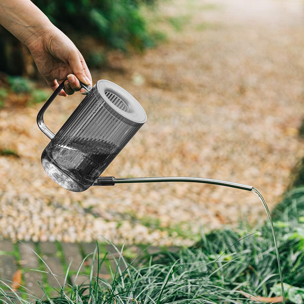 REPUGO Plastic Plant Watering Can Small Watering Can Long Spout Watering Can for House Garden Plants Flower Succulents Transparent Watering Pot 1L/34oz (Gray)