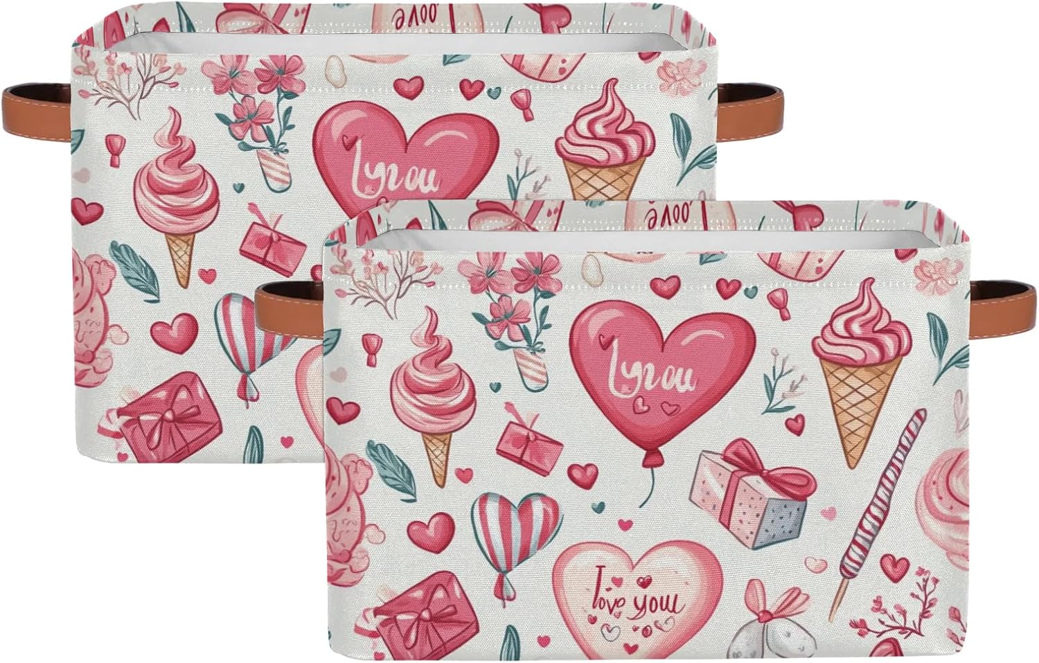 2 Pack Valentines Day Balloon Storage Baskets Ice Cream Collapsible Storage Bins Closet Organizers Basket Clothes Shelves Boxes for Living Room Bedroom Organizing Blankets