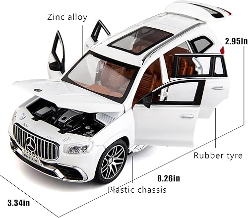 Miniatura 9 de Modelo de automóvil fundido a presión GLS63 AMG 1/24 aleación coleccionable de juguete con luz y sonido, vehículo de juguete para adultos y niños