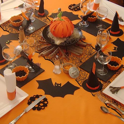 Miniatura 6 de Camino de mesa para decoración de Halloween, camino de mesa de tela de araña de encaje negro para decoración de mesa de Halloween, 18 x 72 pulgadas,