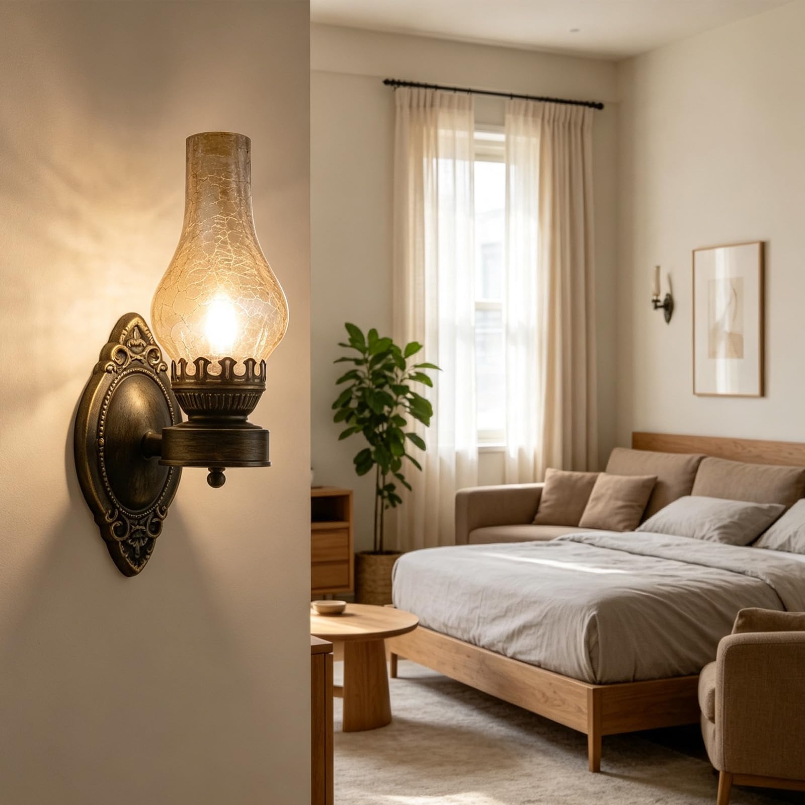 Lampa ścienna w stylu vintage, E27, kreatywna, szklana, oświetlenie ścienne, przemysłowe, do wnętrz, żelazo, dekoracja do czytania (bez żarówki), do sypialni, salonu (B)
