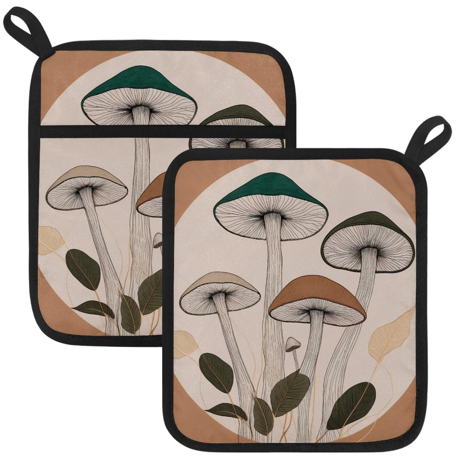 VAPOKF Mushroom Floral Kitchen Hot Pot Holder, Pot Holders Heat Resistant Pot Holder with Pocket Heat Resistant Trivets for Hot Pans Cotton Pot Mitts for Kitchen Cooking Baking