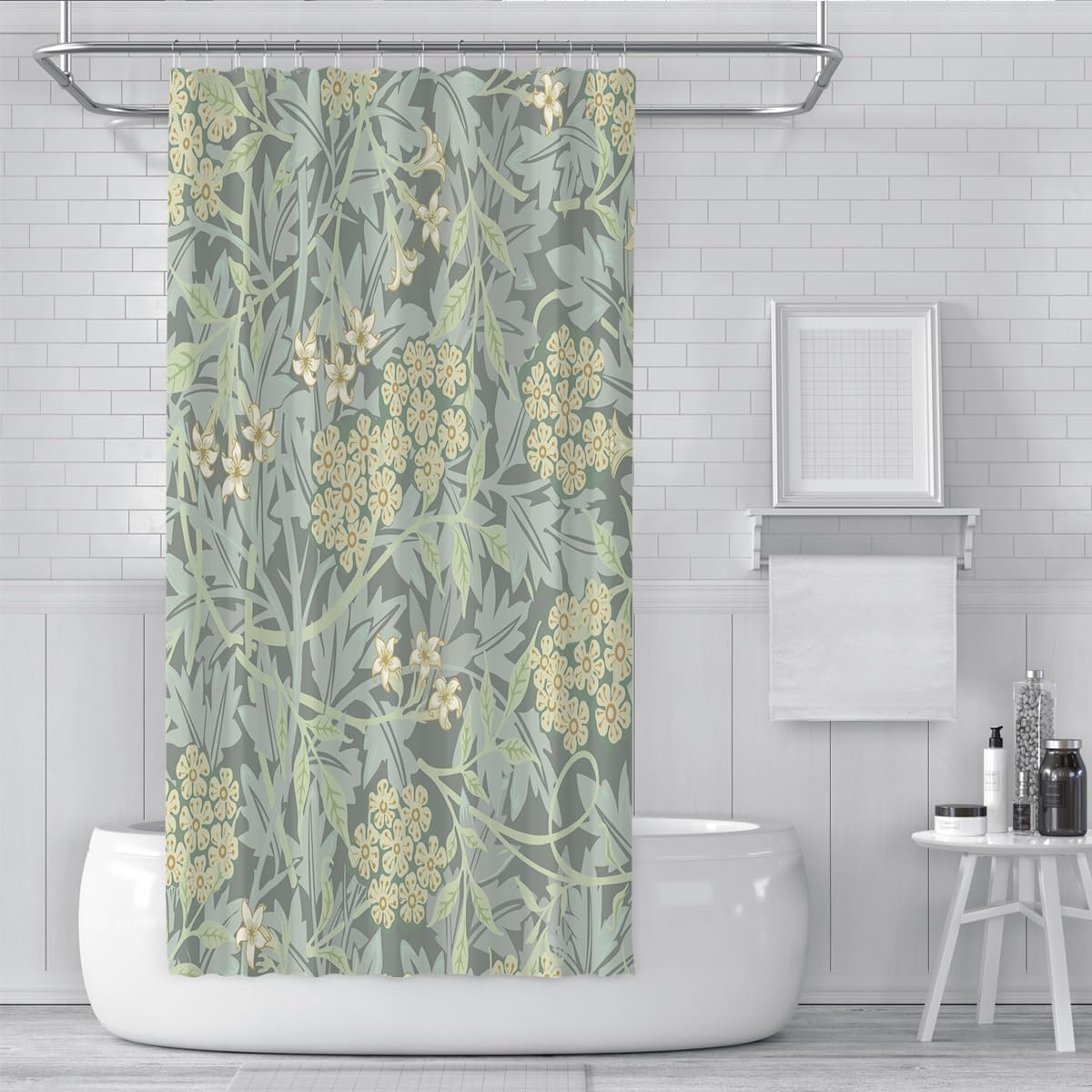 Cortina de Ducha Estilo Morris Verde Claro Baño 150x180cm
